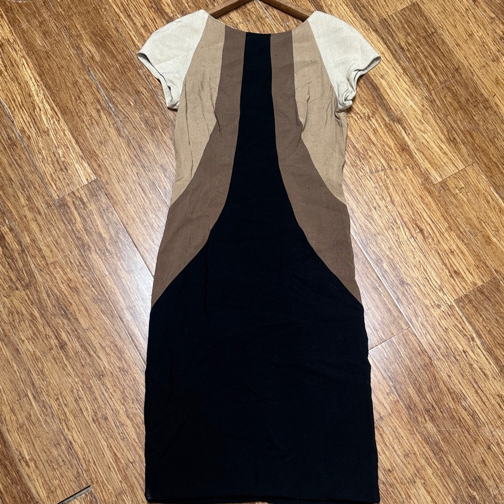 Vintage Saks Fifth Avenue Black and Brown Linen Midi Dress